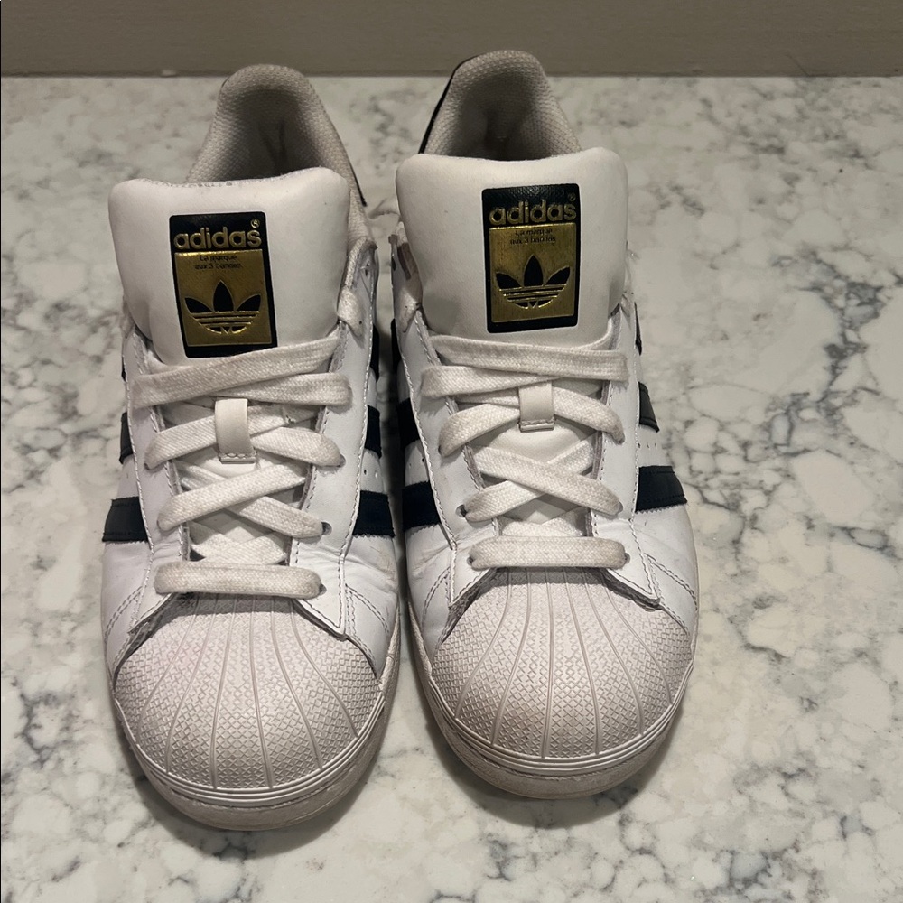 Adidas Kids White and Black Sneakers with Gold Accents